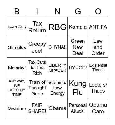 YAL BU DEBATE BINGO Card