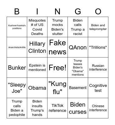 Don vs Joe: Round 1 Bingo Card