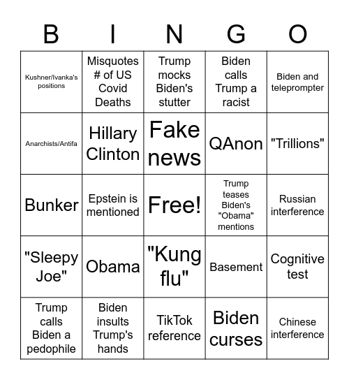 Don vs Joe: Round 1 Bingo Card