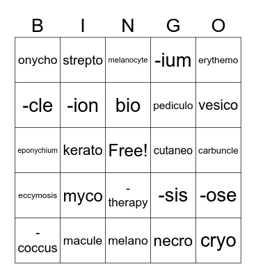 Medical Terminology Ch 6 Bingo Card