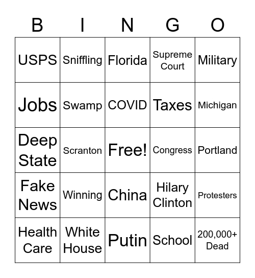 S#!@ SHOW 2020 Debate Bingo Card