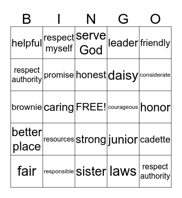 girl scouts Bingo Card