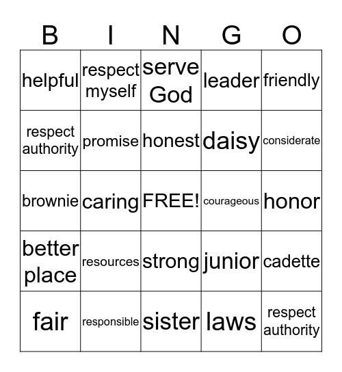 girl scouts Bingo Card