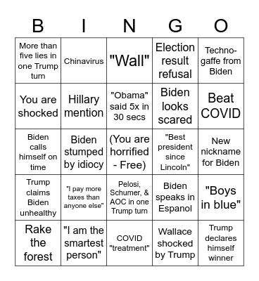 2020 1st Debate to See If We Get to Stay Alive Bingo Card