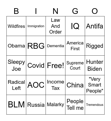 Trumpf Biden Debate Bingo Card