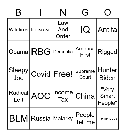 Trumpf Biden Debate Bingo Card