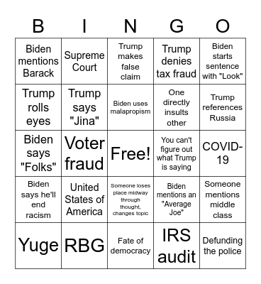 And now, a drink Bingo Card