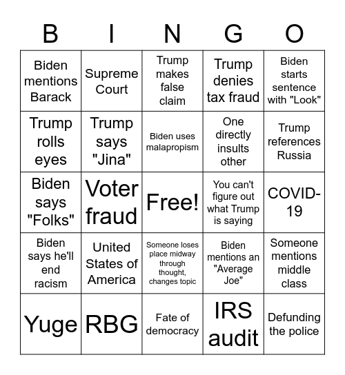 And now, a drink Bingo Card
