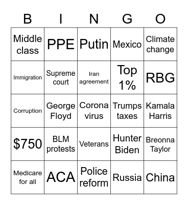DEBATE DRINKING BINGO Card