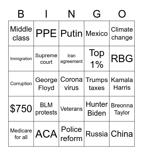 DEBATE DRINKING BINGO Card