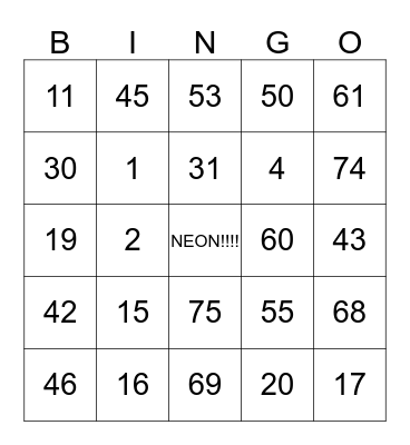 NEON PARTY TYME Bingo Card
