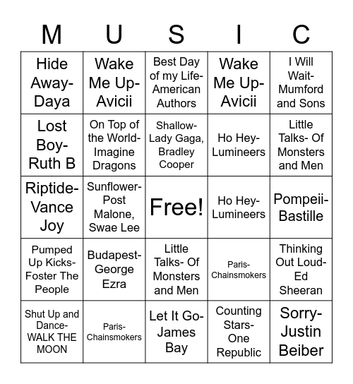 Mixtape Bingo Card