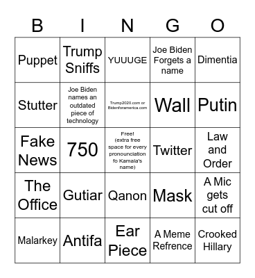 PRES DEBATE Bingo Card