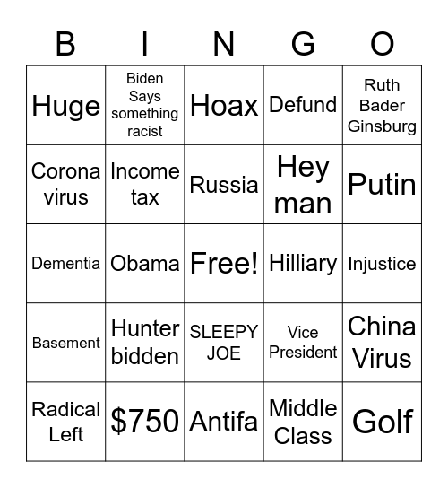 Not my president season 2\ Bingo Card
