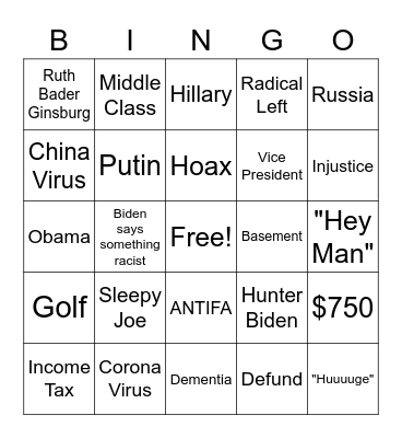 Not My President Season 2 Bingo Card