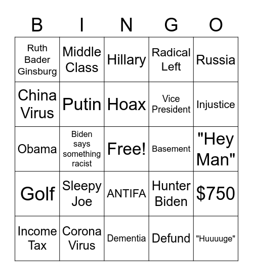 Not My President Season 2 Bingo Card