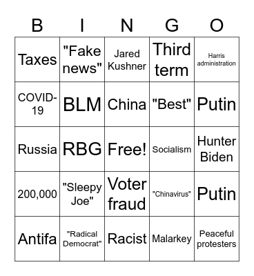 PRESIDENTIAL DEBATE #1 Bingo Card