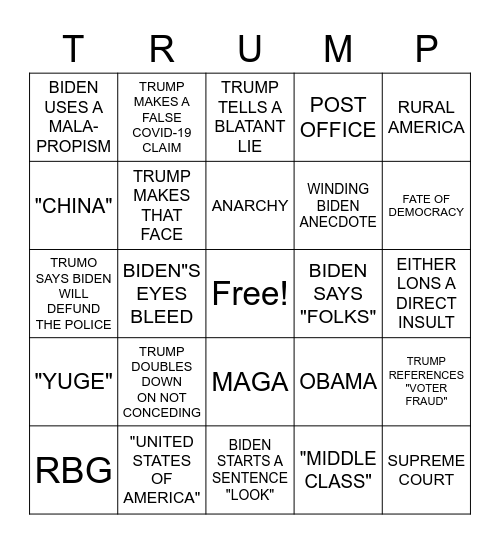Washingtonian Prez Debate Bingo Card