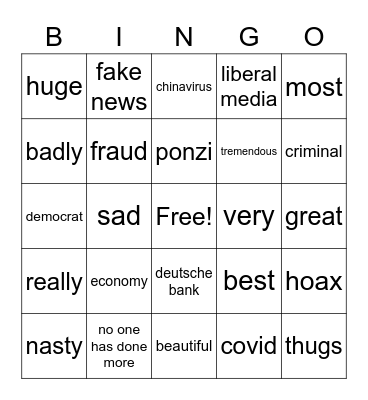 Trump Debate Bingo Card