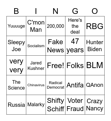 Presidential Debate 2020 Bingo Card