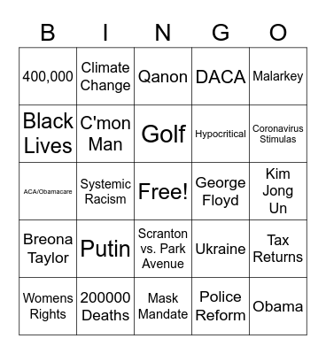 Joe Biden Bingo Card