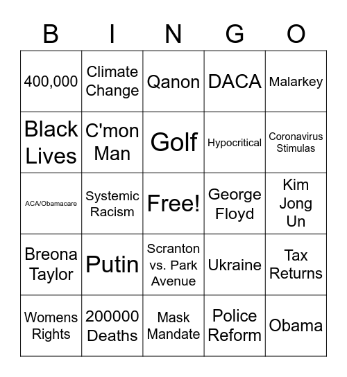 Joe Biden Bingo Card