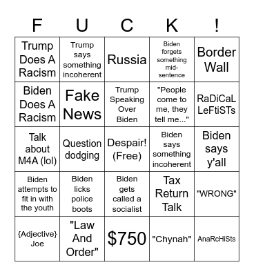 2020 debate bingofuckyourself Bingo Card