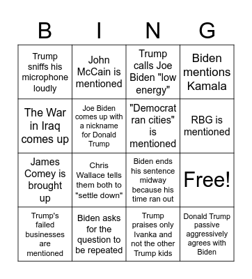 Debate Bingo Card