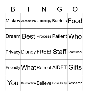 Disney in Endo Bingo Card