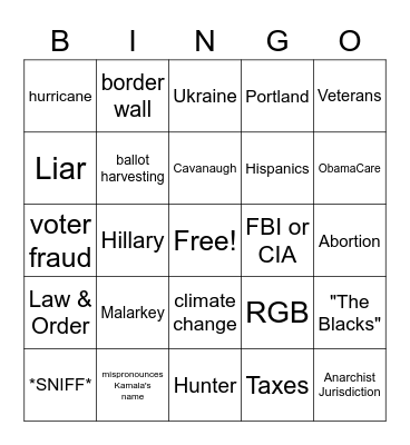 Toddler-in-Chief vs Unca Joe Bingo Card