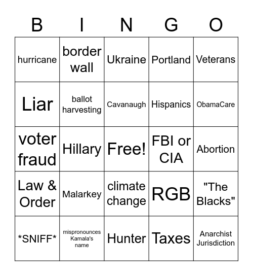 Toddler-in-Chief vs Unca Joe Bingo Card