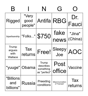 Debate Bingo Card