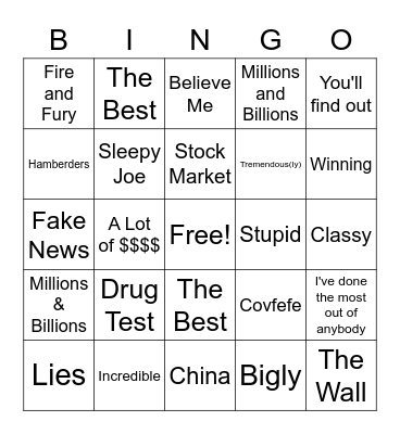 Presidential Debate 2020 Bingo Card