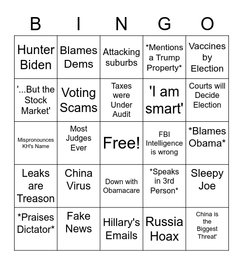 Trump Bingo Card