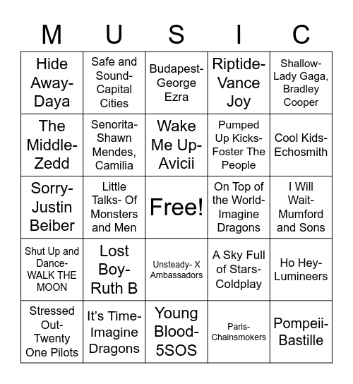 Mixtape Bingo Card