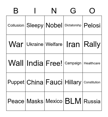 Debate Bingo 2020 Bingo Card
