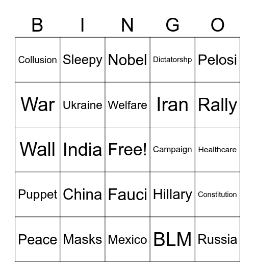 Debate Bingo 2020 Bingo Card