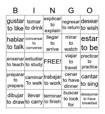 Clase Vocabulary  Bingo Card