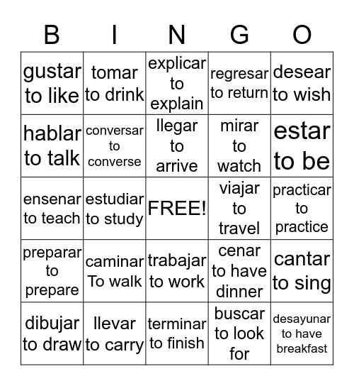 Clase Vocabulary  Bingo Card