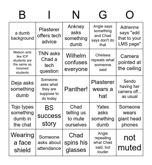 Zoom Bingo Card
