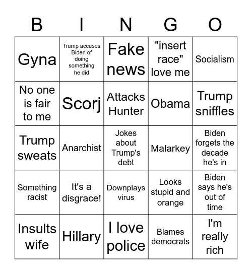Trump - Biden Debate #1 Bingo Card