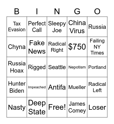 Debate Bingo Card