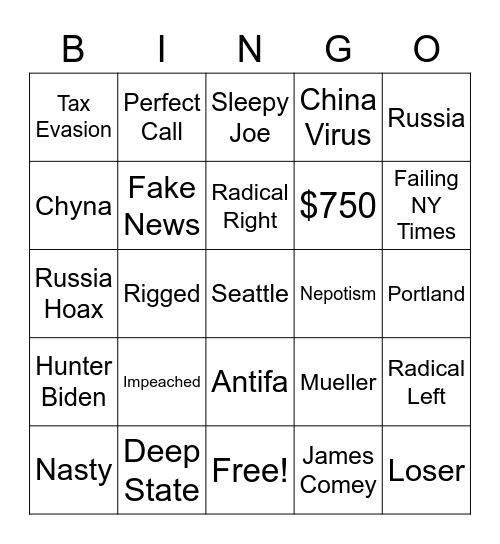 Debate Bingo Card