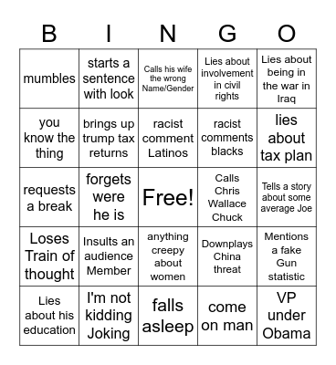 trump biden Bingo Card