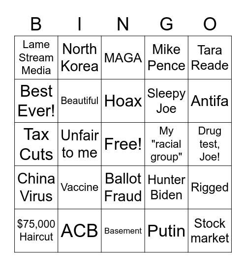 Presidential Debate-Red Card Bingo Card