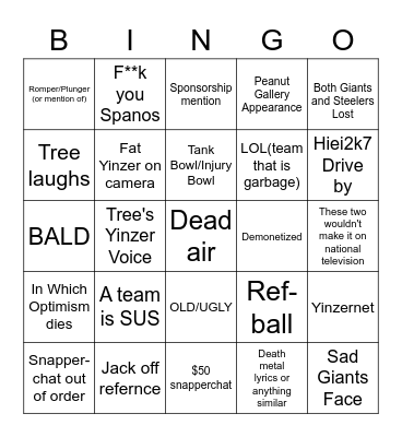 Dumpster Fire BINGO Card