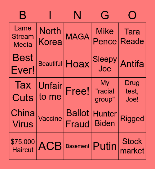 Presidential Debate-Red Card Bingo Card