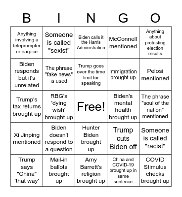 Debate 1 Bingo Card