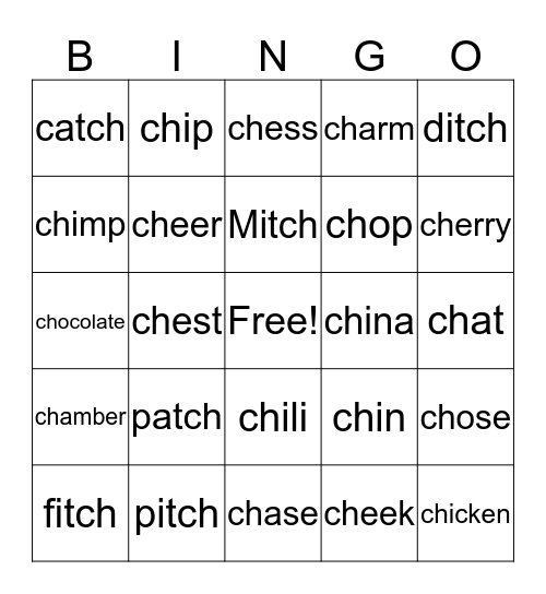 Ch & Tch Diagraph Bingo Card