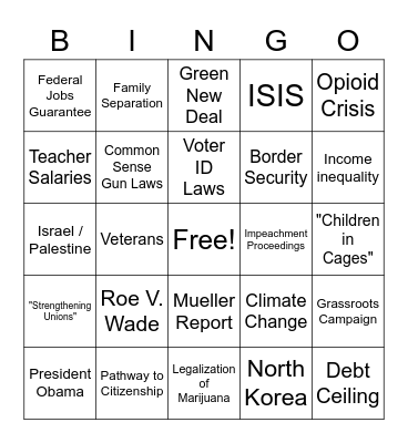2020 Presidential Debates Bingo Card